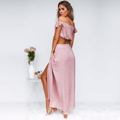 Satin Crop top front slit maxi skirt set - XD21