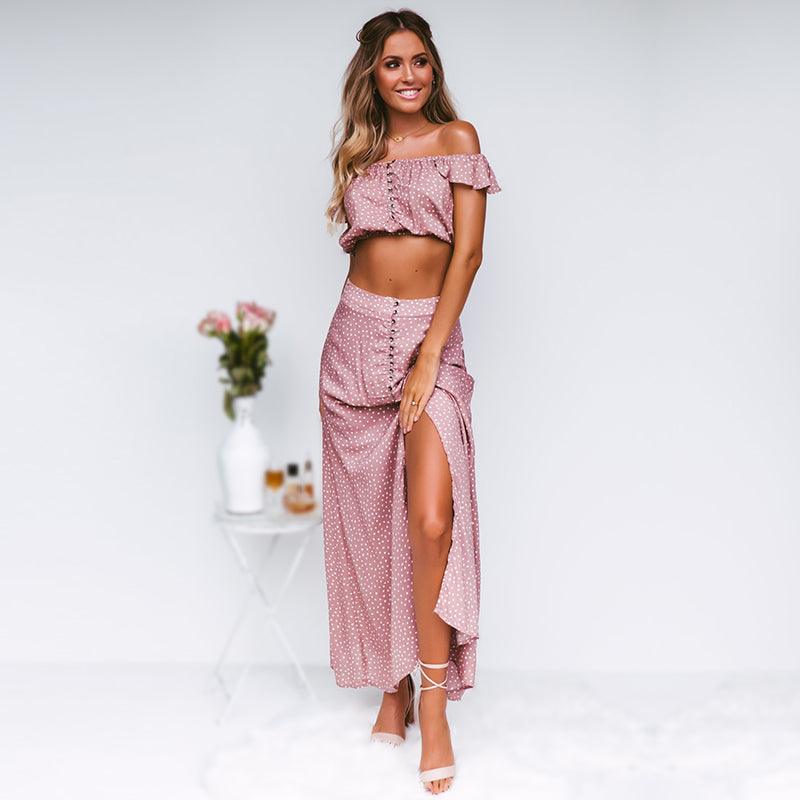 Satin Crop top front slit maxi skirt set - XD21