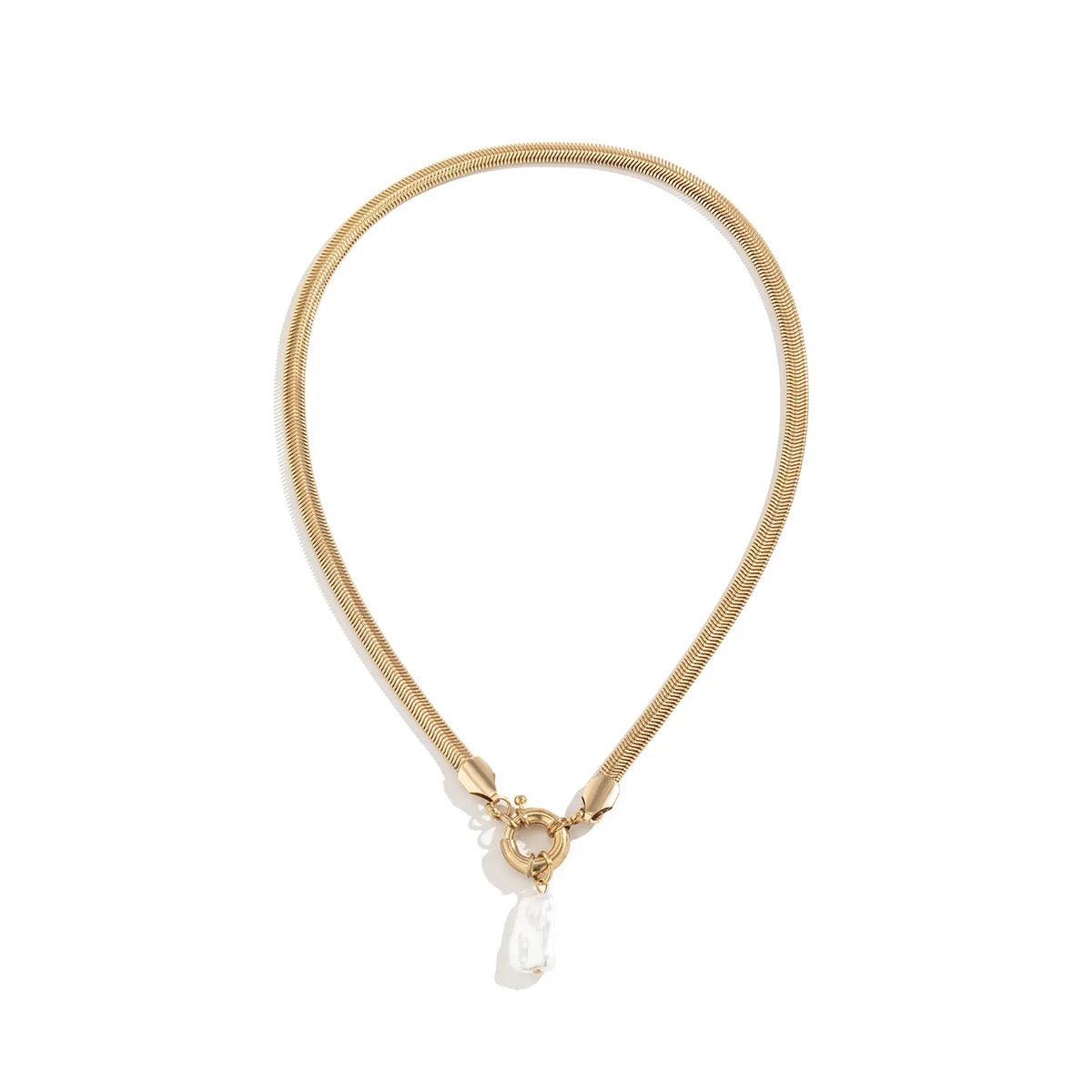 Snake Bone Chain Irregular Imitation Pearl Necklace - XD21