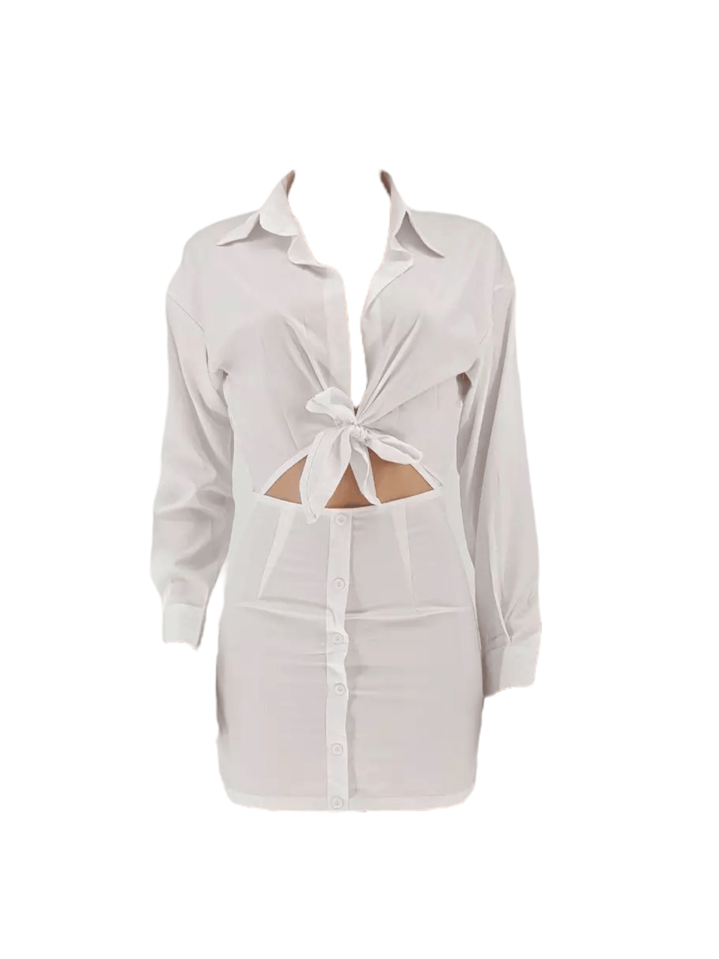 Turn-Down Collar Blouse Mini Dress White / S