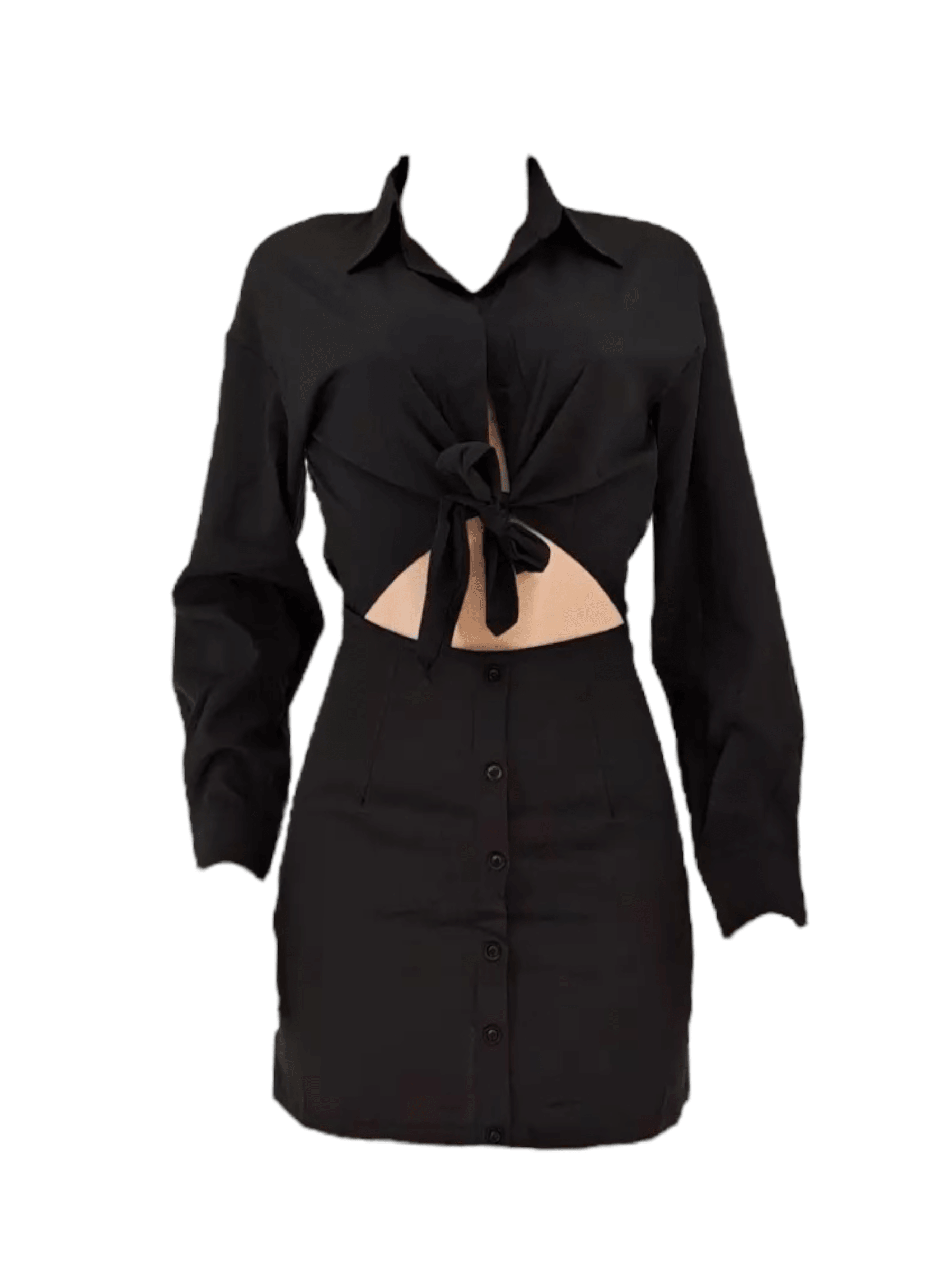 Turn-Down Collar Blouse Mini Dress Black / S
