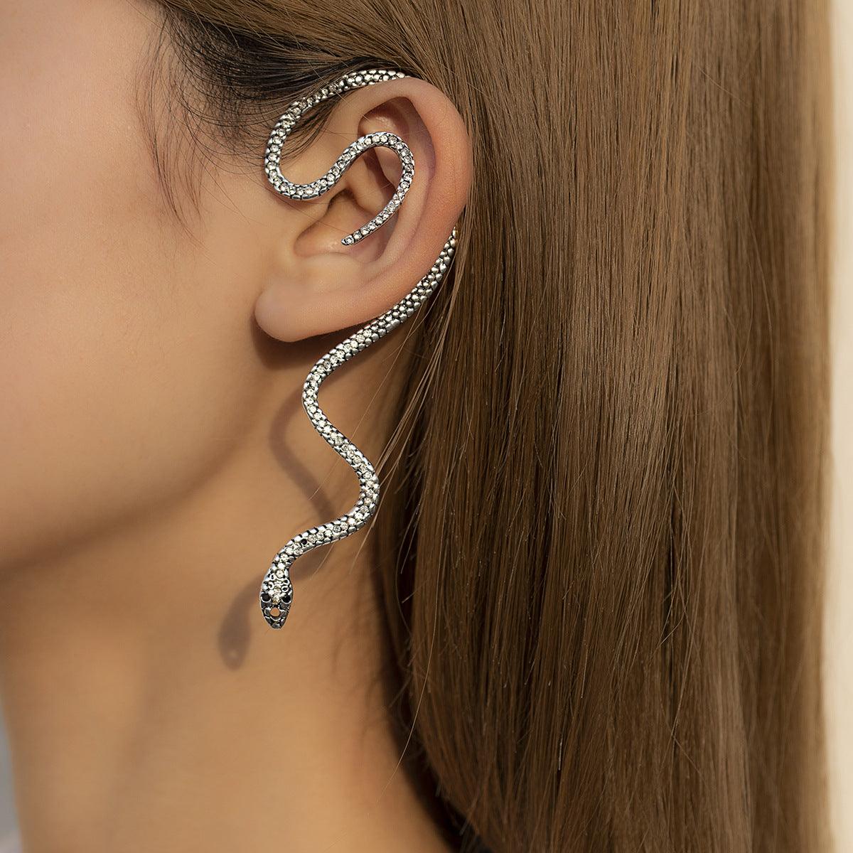 Rhinestones snake-shaped ear clip earring - XD21