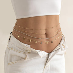 multi-layer tassel sequins metal chain waist - XD21
